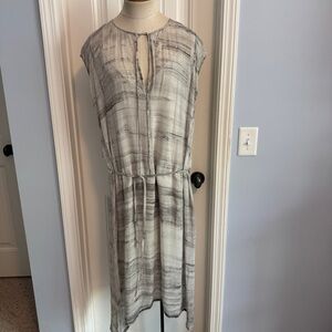 Raquel Allegra 2 Gray Abstract Sheer Midi DRESS Modern Art to Wear